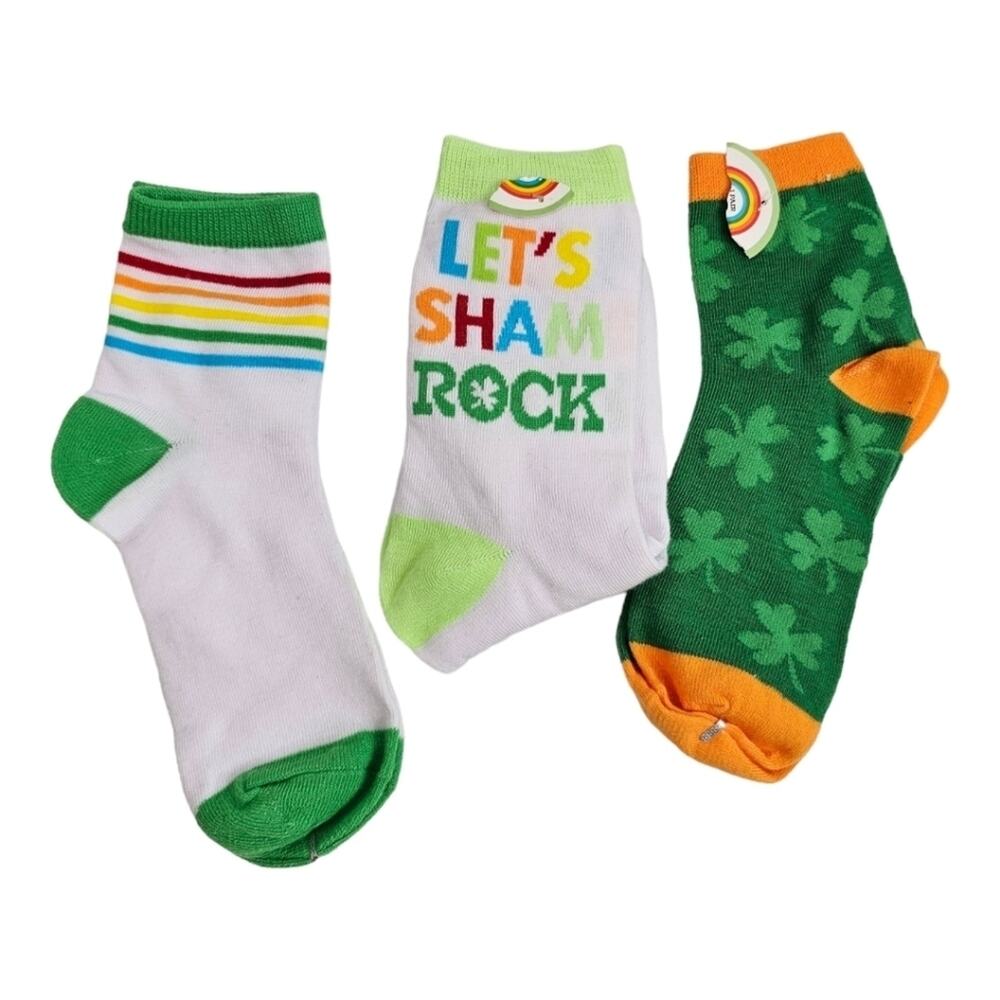 St. Patricks Day 3 Pairs of Socks 2 Ankle Socks and 1 Calf Length NEW